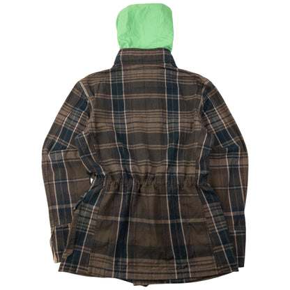 Vintage 2000s PPFM Zip Off Sleeve Convertible Jacket Size L | Large, Brown Plaid with Green Hood
