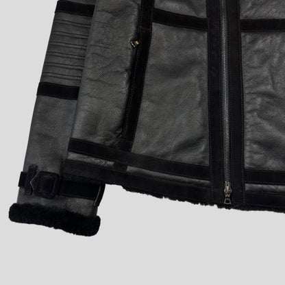 Neil Barrett Leather Lambskin Shearling Asymetrical Biker Jacket - S | Default Title, Black