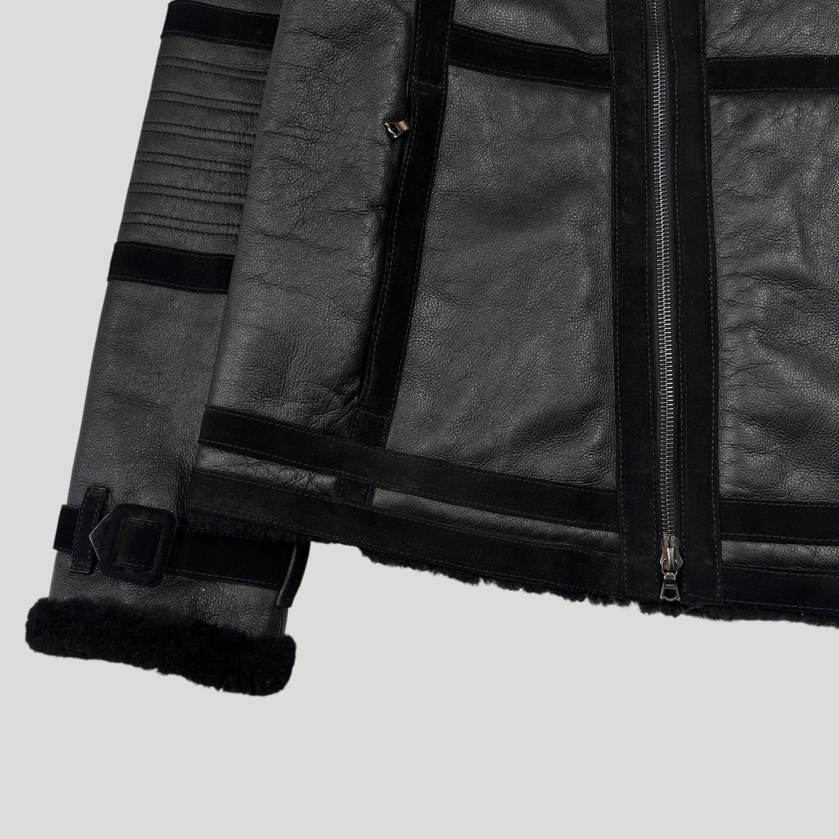 Neil Barrett Leather Lambskin Shearling Asymetrical Biker Jacket - S | Black