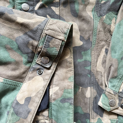 Avirex Camouflage Leather Trucker Jacket - XL | XL, Camo