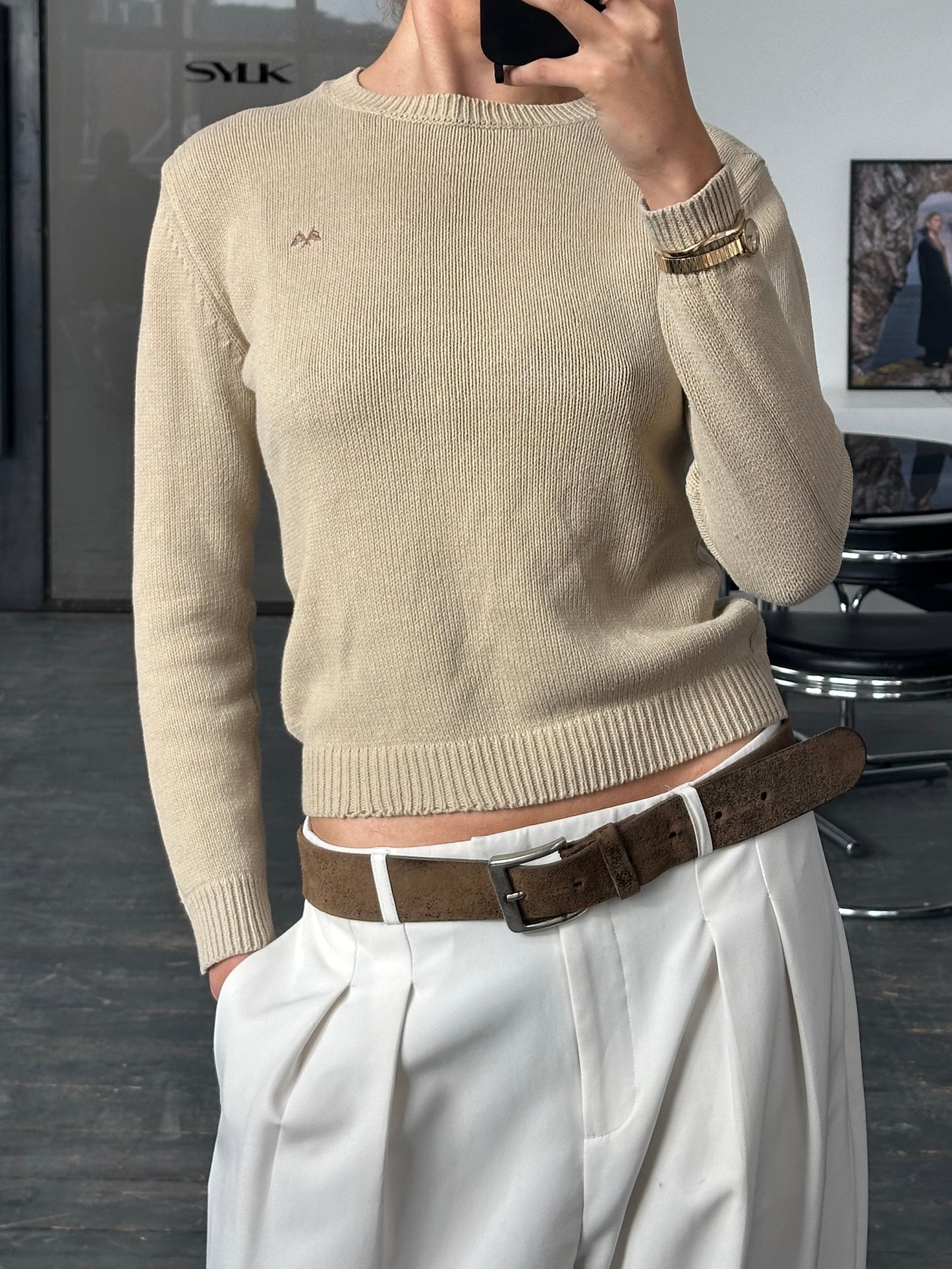 Thomas Burberry 2000s Cotton Knitted Logo Jumper - XS