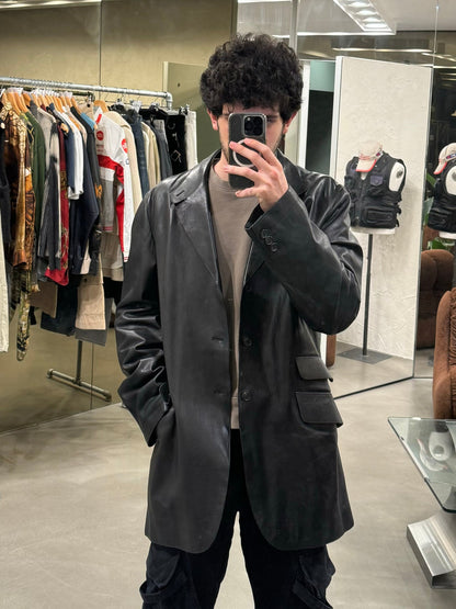 Prada Milano 00’s Black Leather Lined Asymmetric Blazer Coat - IT52 | O/S, Black