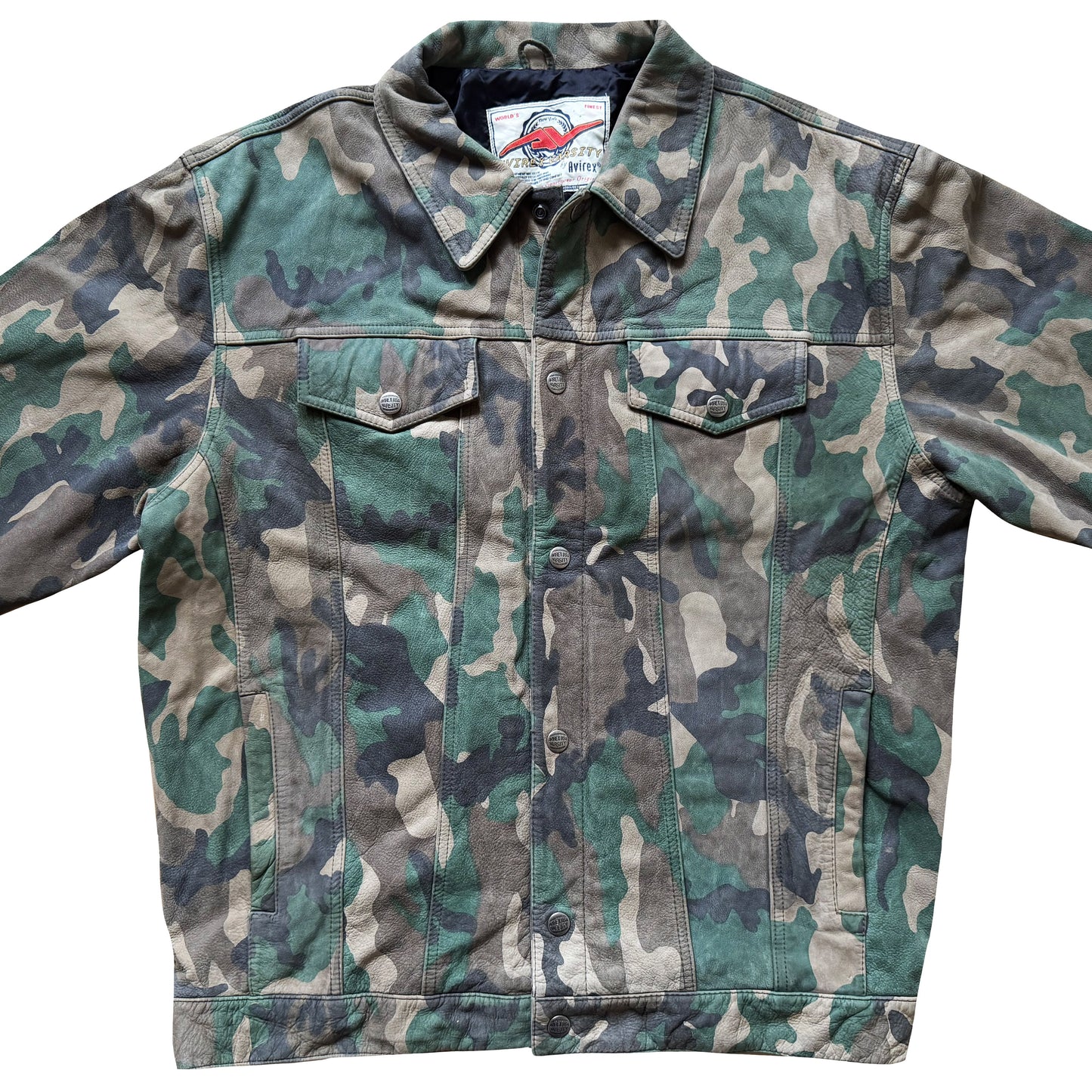 Avirex Camouflage Leather Trucker Jacket - XL | XL, Camo
