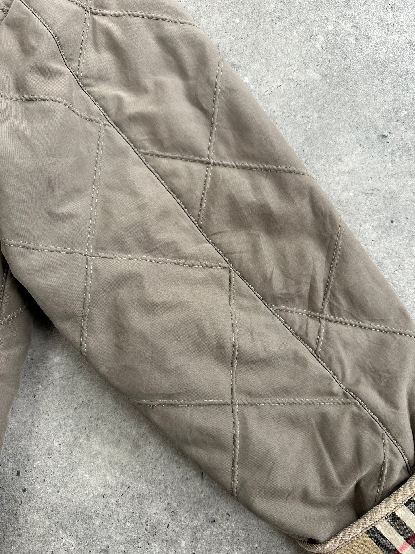 Burberry 1990s Quilted Nova Check Cord Collar Jacket – L