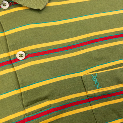 Vintage 80s YSL Yves Saint Laurent Striped Long Sleeve Polo Shirt Size M | Medium, Red
