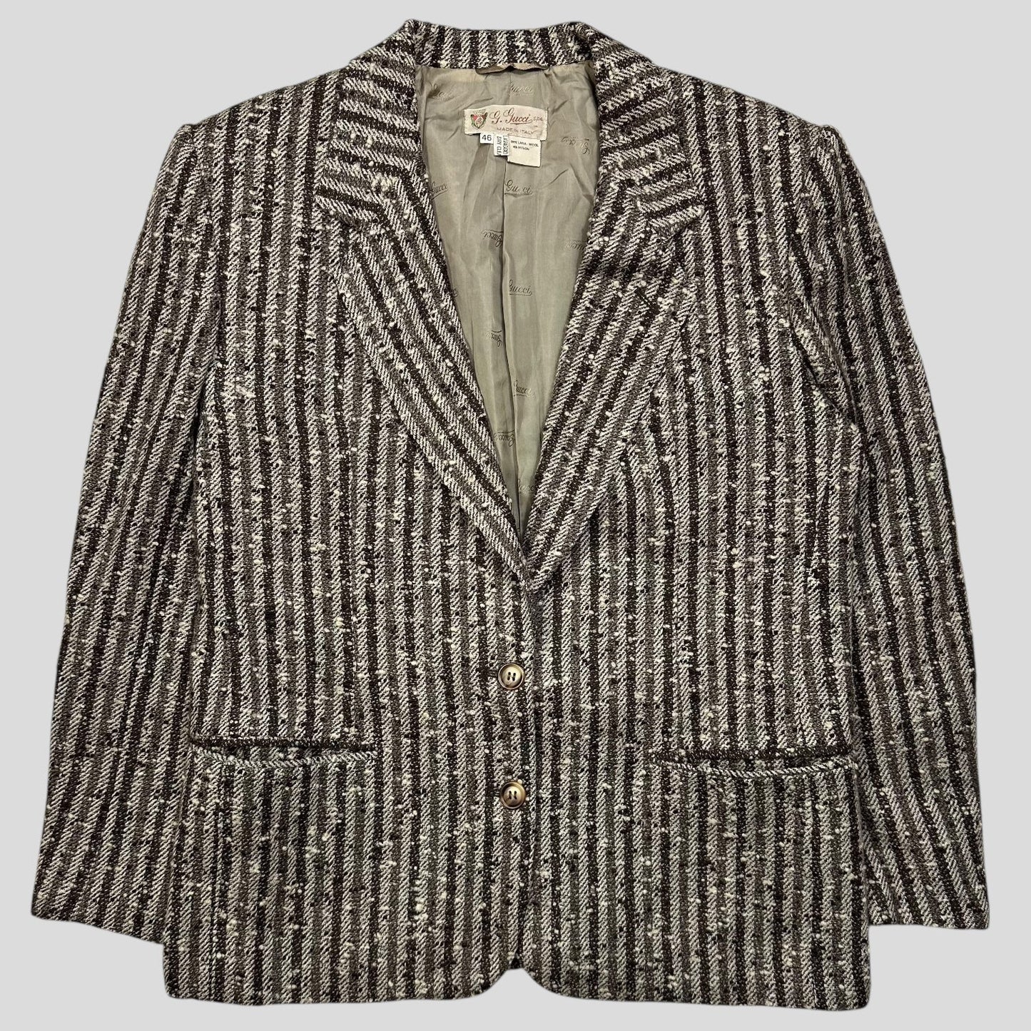 Gucci 1970’s Tweed Striped Wool Blazer Jacket - IT46 (S/M) | Default Title, Black, White