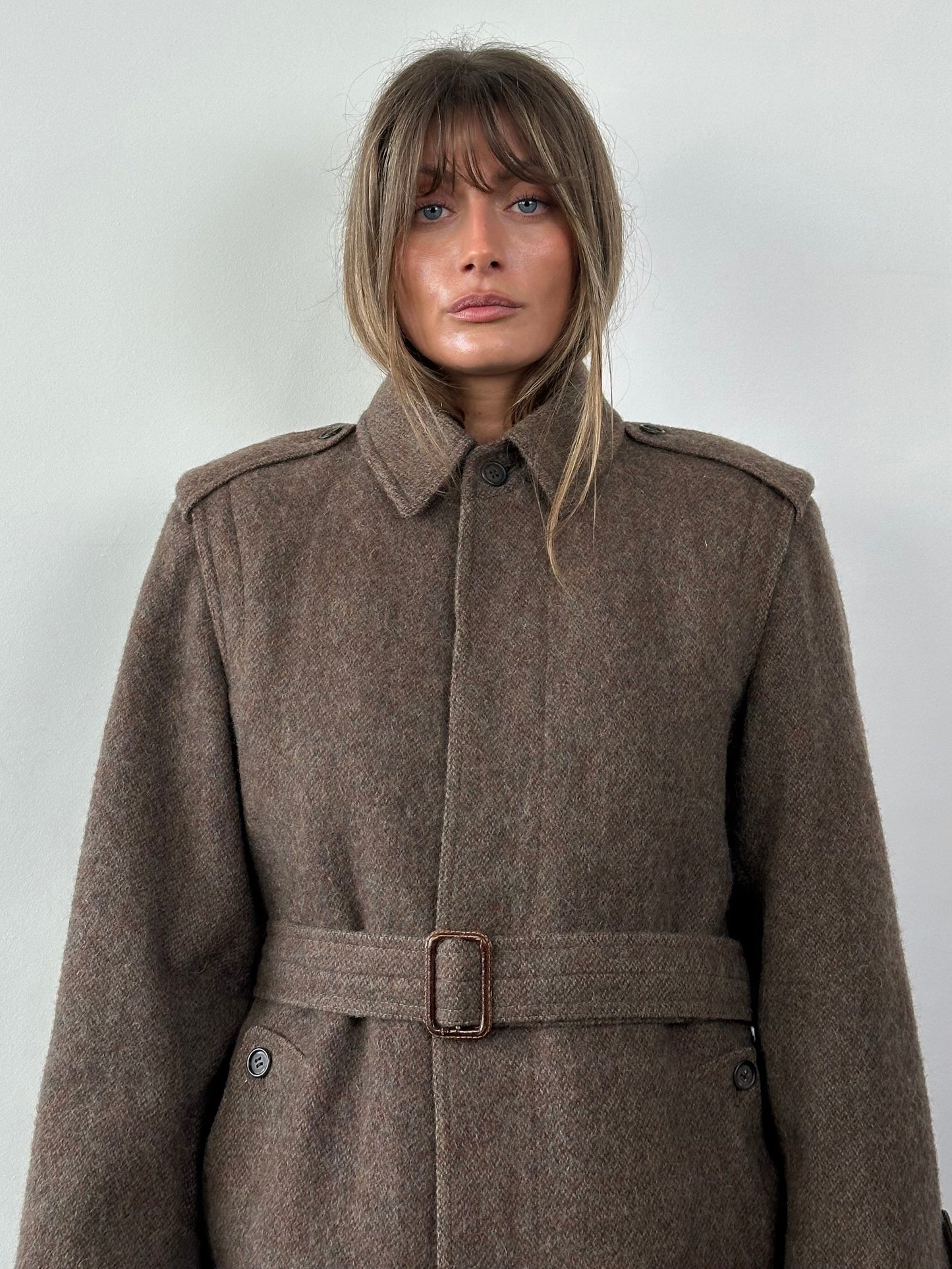 Italian Vintage Wool Mohair Single Breasted Belted Coat - L