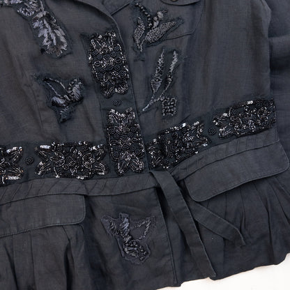 Vintage 2000s Prada Sequin Linen Jacket Womens Size S | Small, Black