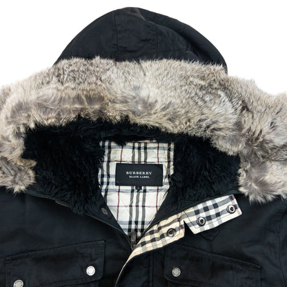 Vintage 2000s Burberry Black Label Nova Check Lined Fur Collar Jacket Size M | Medium, Black