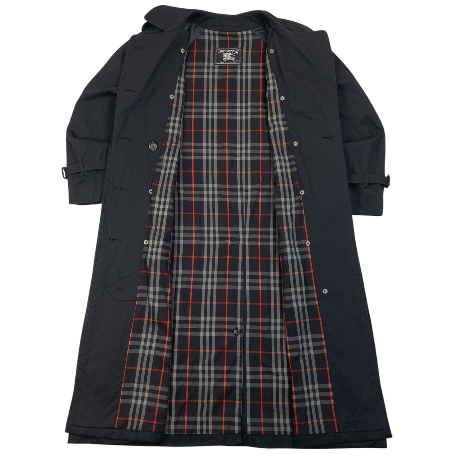 Vintage 90s Burberry Nova Check Lined Trench Jacket Size L | Large, Navy