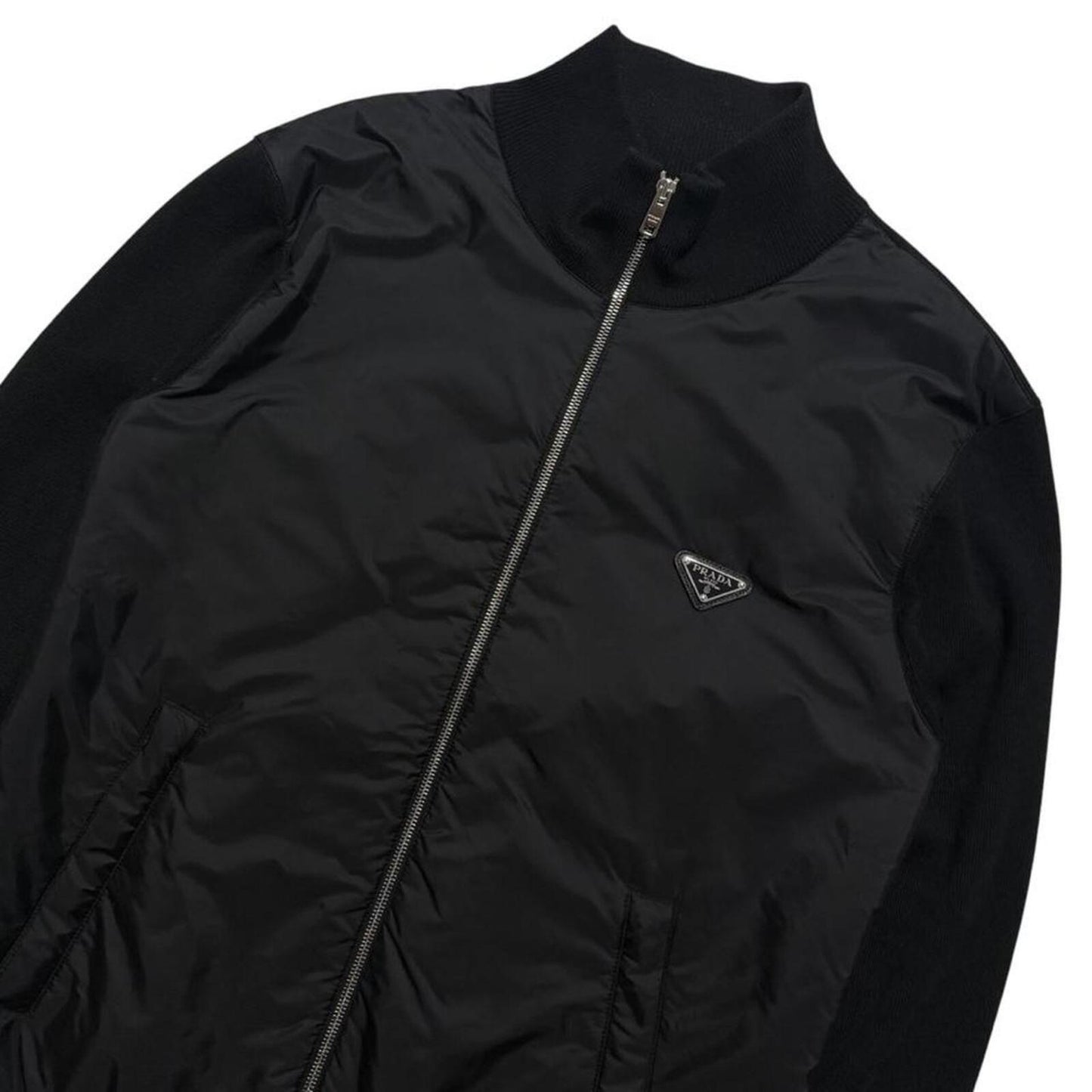 Prada Re-Nylon Wool Zip Up | Large, Black