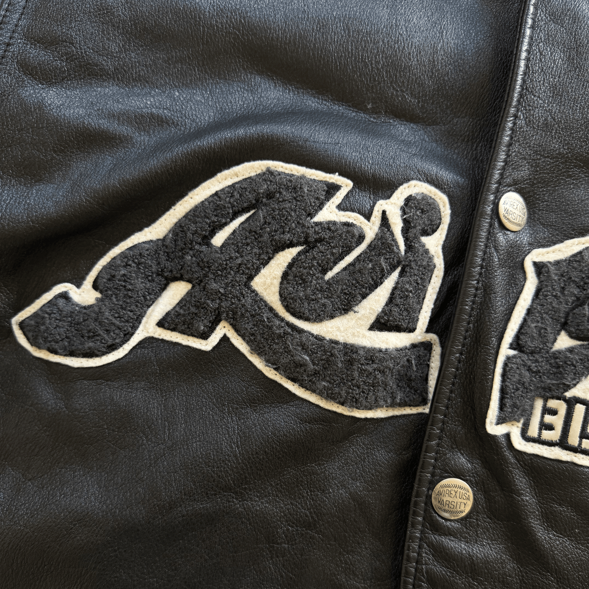 Avirex 'Black Aces' Leather Varsity Jacket - XL | XL, Black