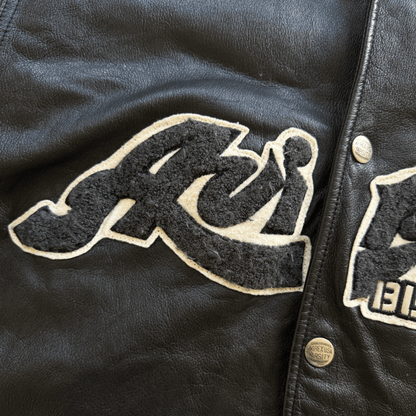 Avirex 'Black Aces' Leather Varsity Jacket - XL | XL, Black
