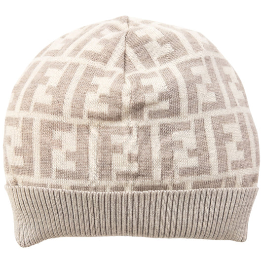Vintage 2000s Fendi Monogram Beanie Hat | O/S, Beige