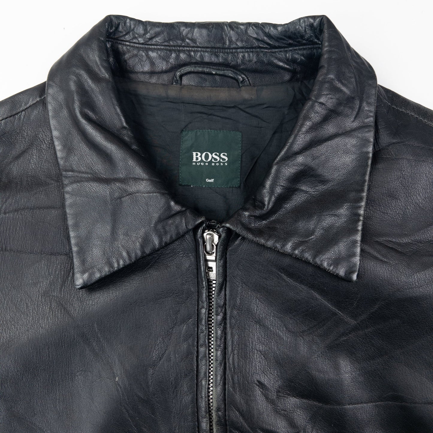 Vintage Hugo Boss Zip Up Leather Jacket Size L