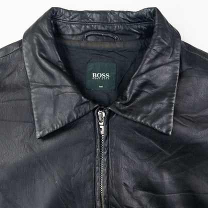 Vintage Hugo Boss Zip Up Leather Jacket Size L