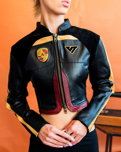 VT Rework : Custom Order - Panelled Fitted Leather Racing Jacket | Sage