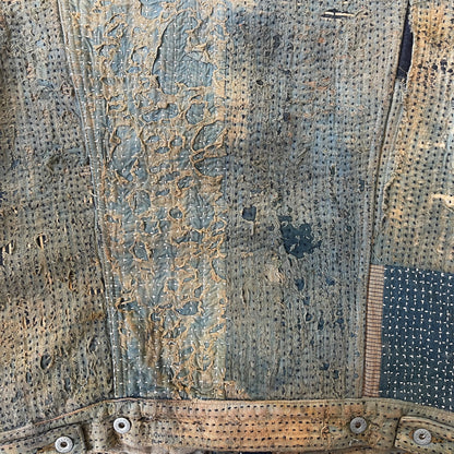 Boro Sashiko Distressed Denim Trucker Jacket - XL