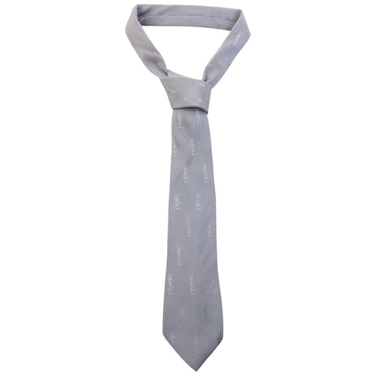 Vintage 90s YSL Yves Saint Laurent Monogram Silk Tie | O/S, Grey