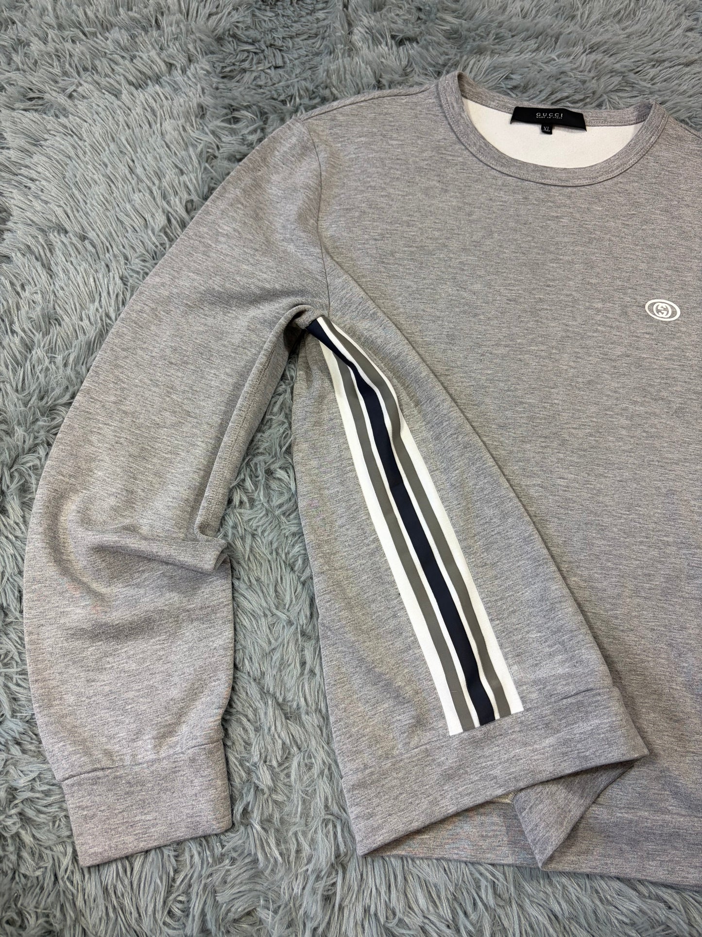 Gucci 2010s Striped Seam Tape GG Logo Sweatshirt - M/L | O/S, Grey