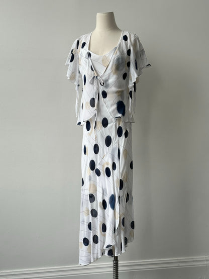 MANI 1990s Spotted Two Piece Slip Dress Set - M/L