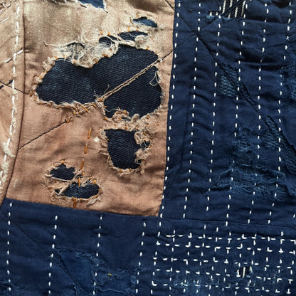 Indigo Collarless Boro Denim Jacket - M