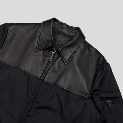 Prada 2013 Triangle Logo Gabardine Nylon & Leather Blouson Jacket - L/XL | O/S, Black