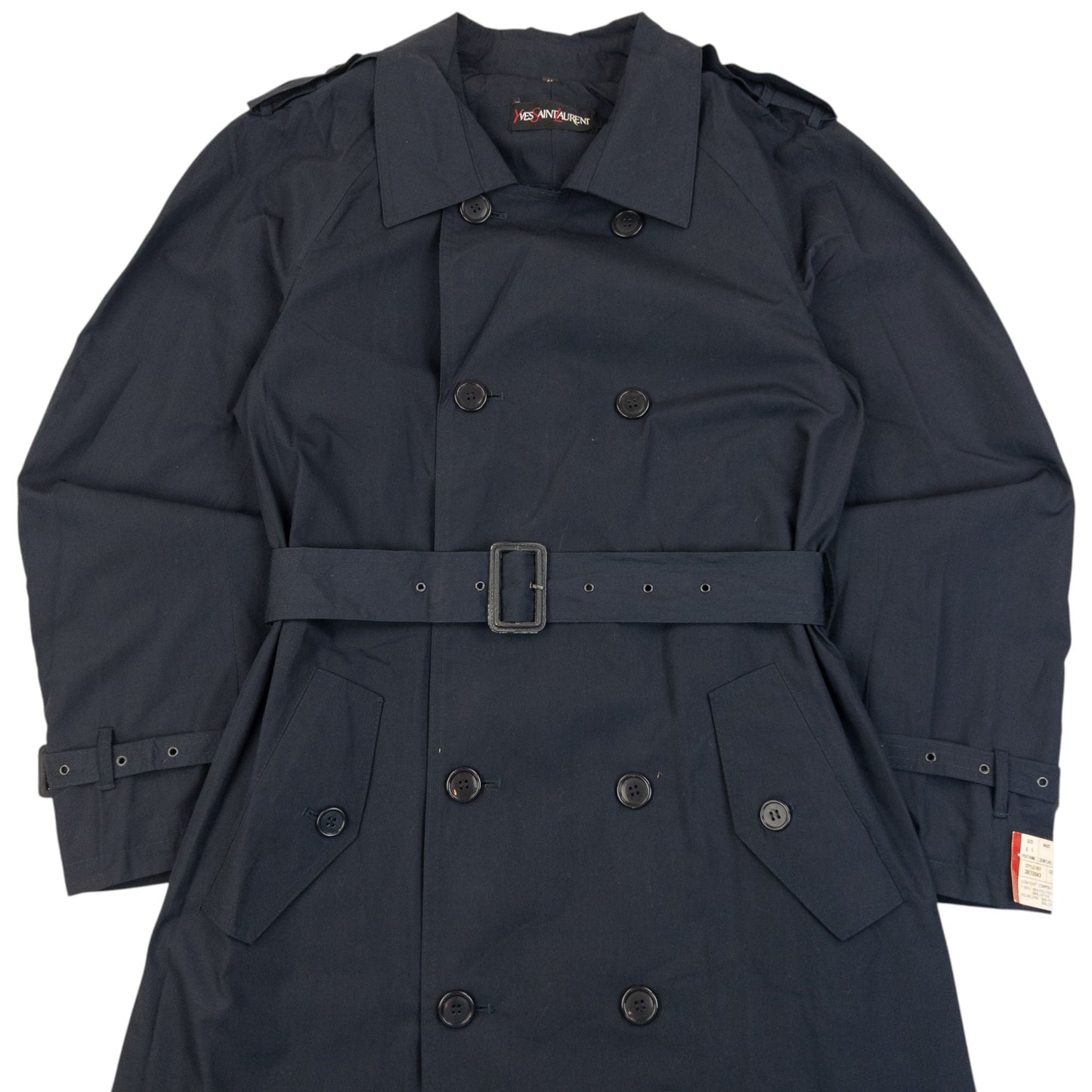 Vintage 80s YSL Yves Saint Laurent Belt Waist Trench Jacket Size S | Small, Navy