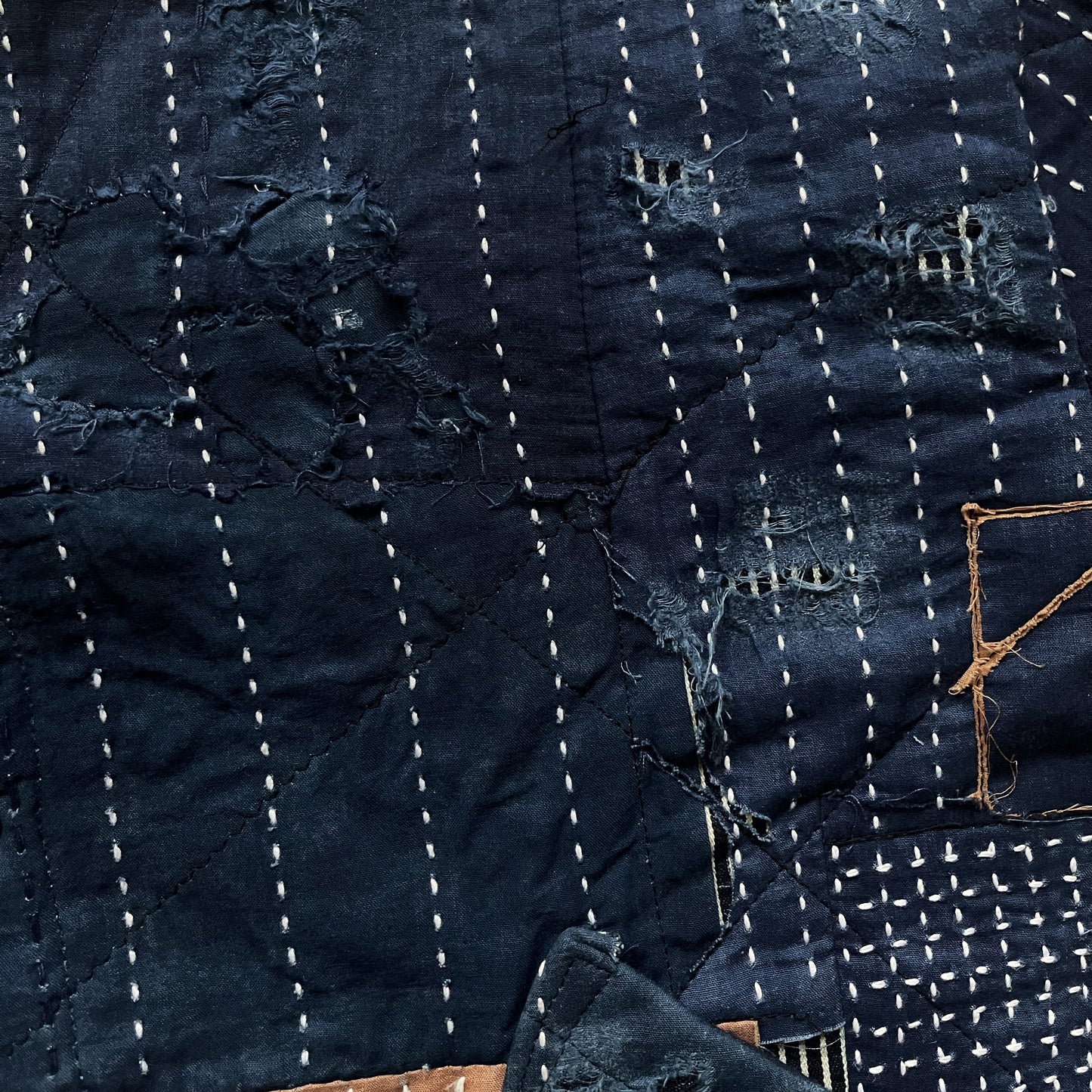 Indigo Collarless Boro Denim Jacket - M