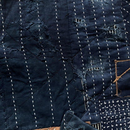 Indigo Collarless Boro Denim Jacket - M