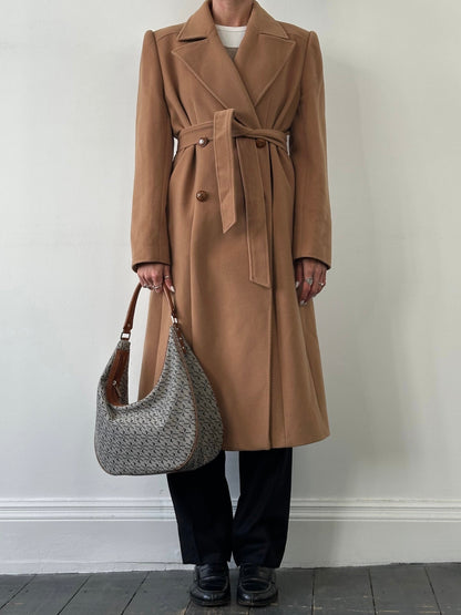 Valentino 1990s Pure Wool Double Breasted Bespoke Button Belted Coat - L