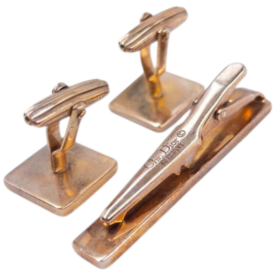 Vintage Dior Embossed Cufflinks & Tie Clip Set