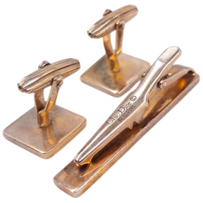 Vintage Dior Embossed Cufflinks & Tie Clip Set