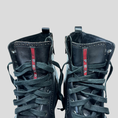 Prada Brogue Detailed Leather Combat Boots - UK7.5/8