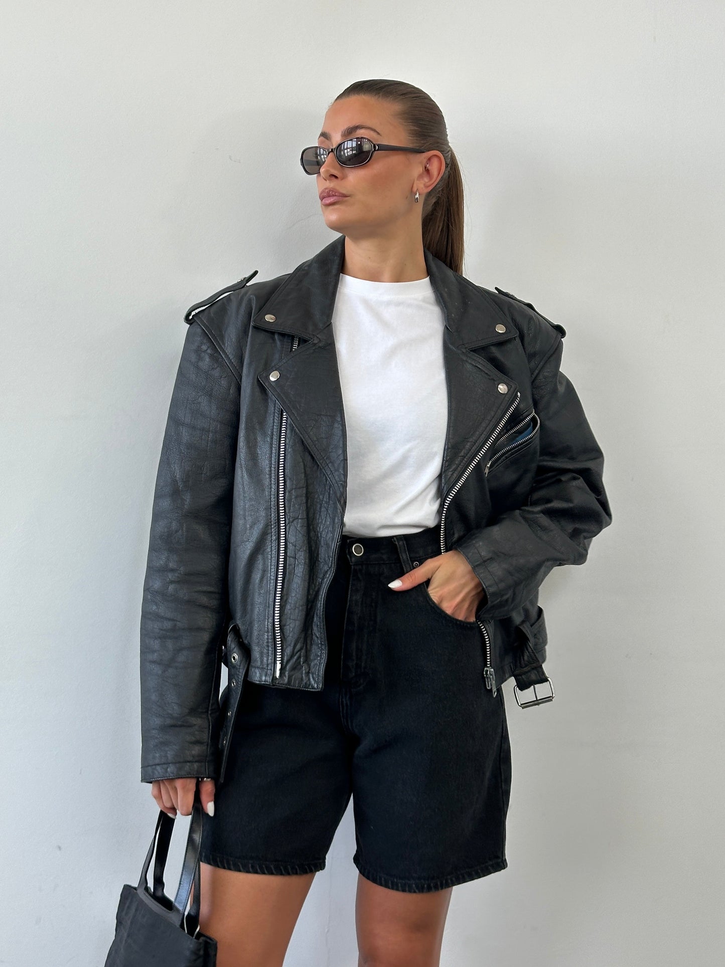 Vintage 1990s Leather Biker Jacket - L