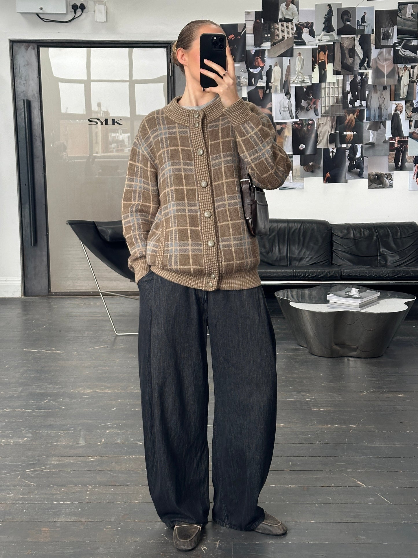 Italian Vintage 1990s Wool Check Cardigan - XL