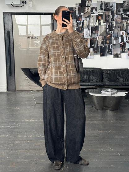 Italian Vintage 1990s Wool Check Cardigan - XL