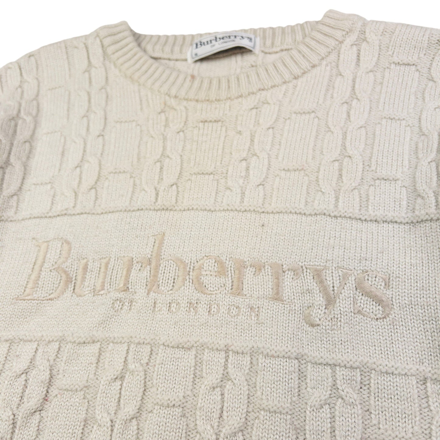 Vintage Burberry Embroidered Cable Knit Jumper Womens Size M