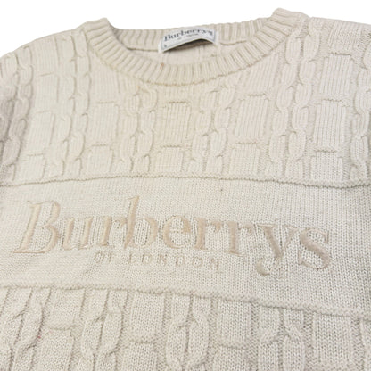 Vintage Burberry Embroidered Cable Knit Jumper Womens Size M