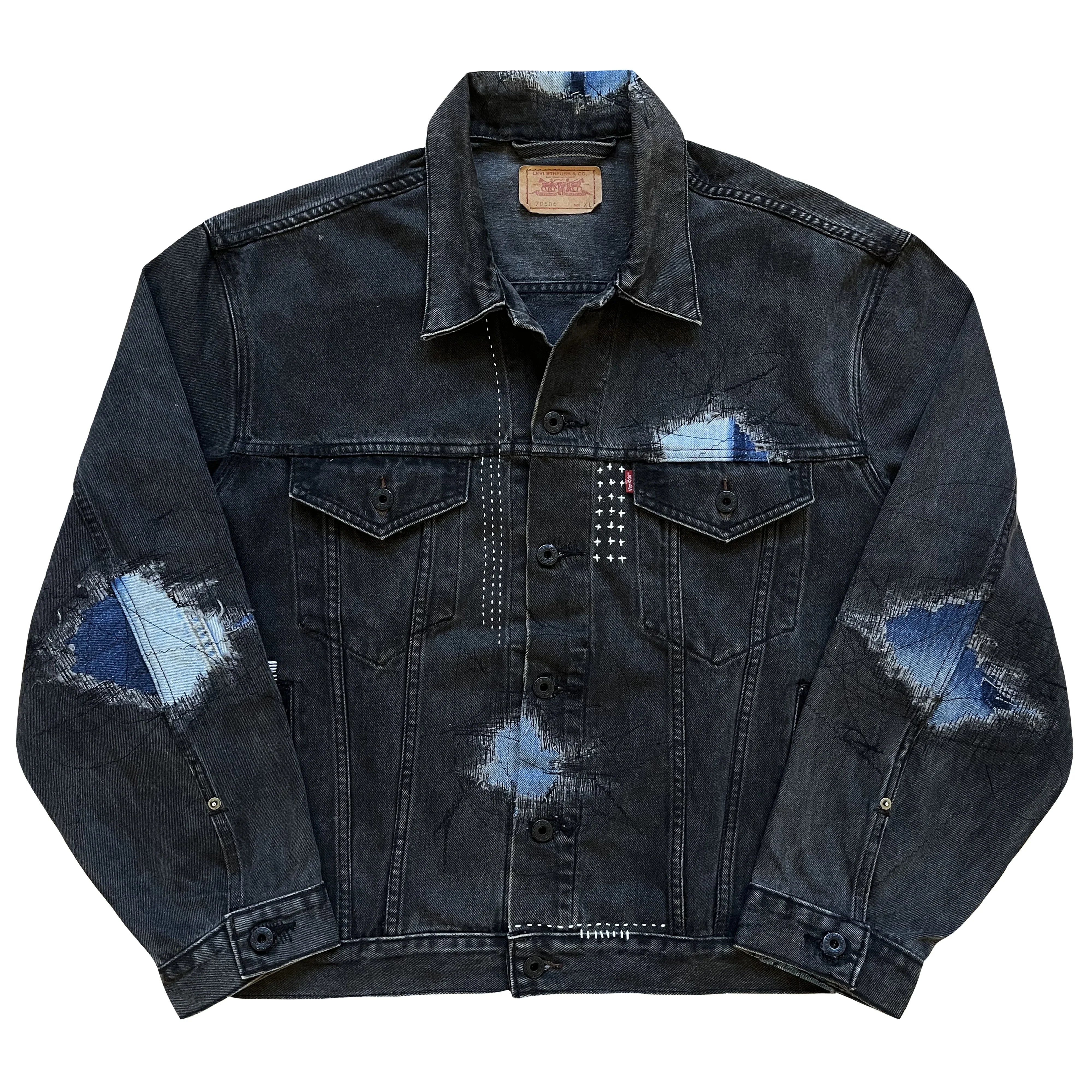 Boro Sashiko Distressed Denim Trucker Jacket - XL – Known Source