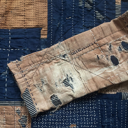 Indigo Collarless Boro Denim Jacket - M