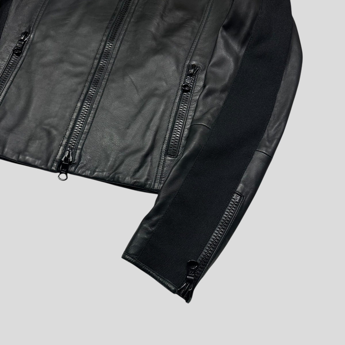 Emporio Armani 2006 Leather Panelled Biker Moto Jacket - IT46 (S) | Small, Black