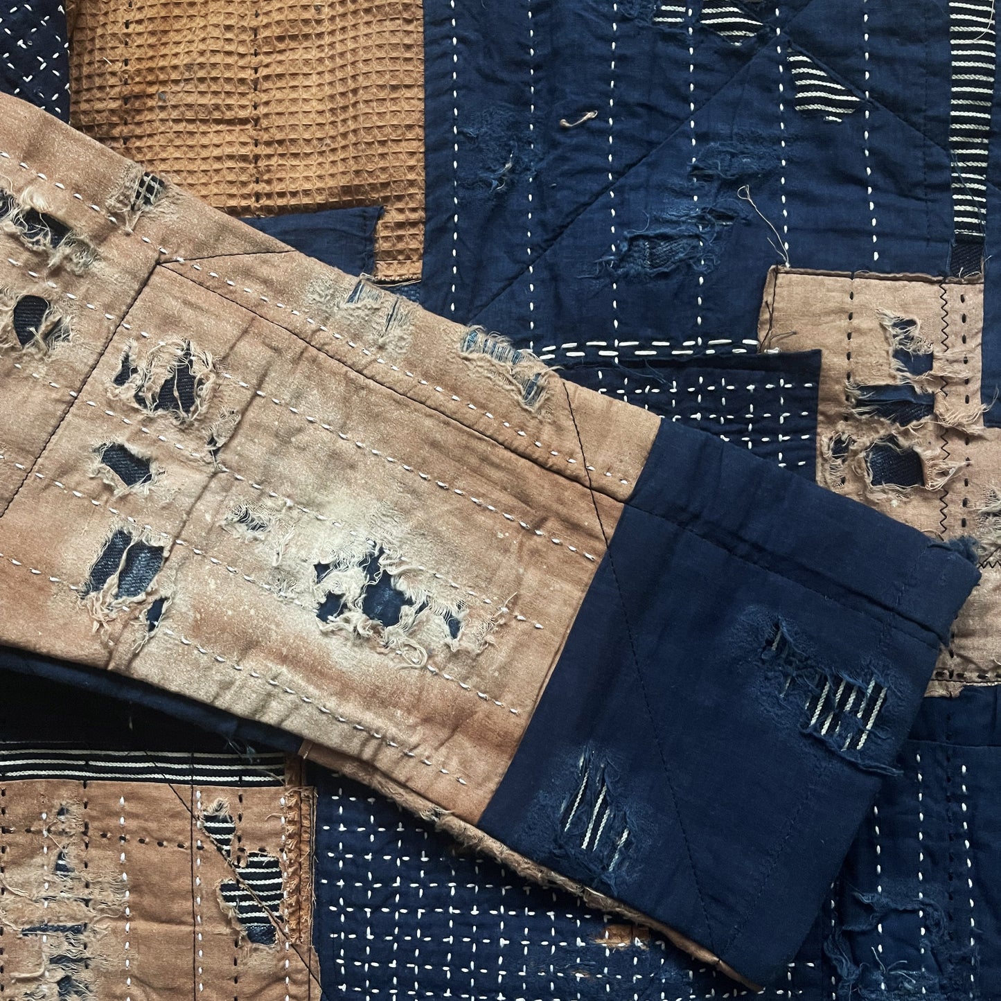 Indigo Collarless Boro Denim Jacket - M