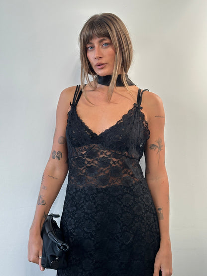 Vintage 1990s Sheer Lace Mini Slip Dress - L