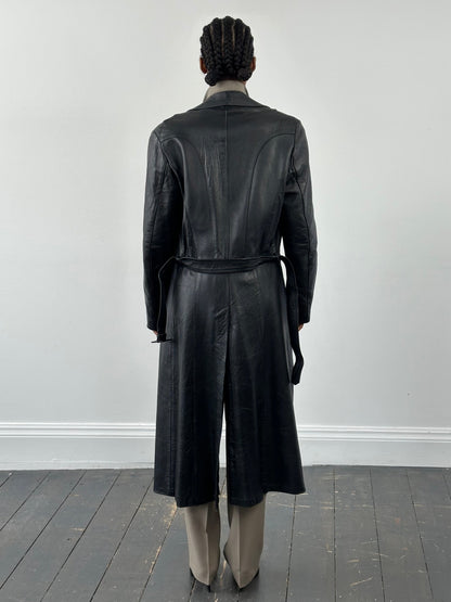 Vintage 1990s Leather Belted Trench Coat - S/M