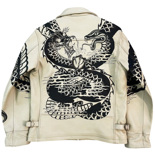 Avirex Hand Painted Snake & Dragon Leather Jacket - XL