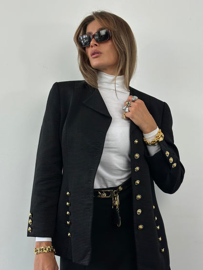 Celine 1980s Pure Wool Logo Hardware Pleated Skirt - W24