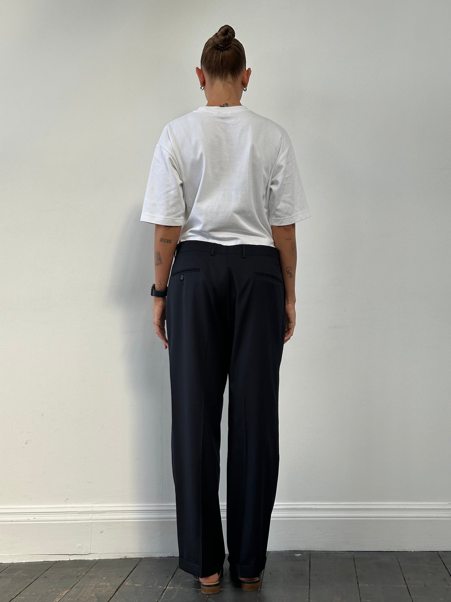 Vintage Pure Wool Pleated Straight Leg Tailored Trousers - W32