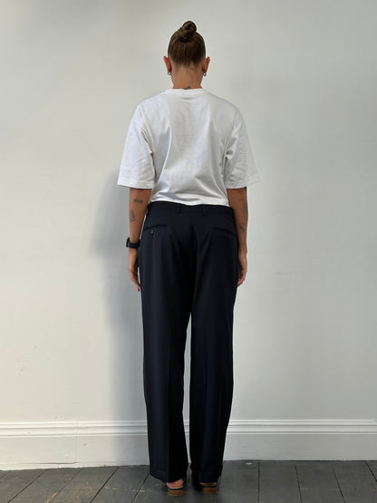 Vintage Pure Wool Pleated Straight Leg Tailored Trousers - W32