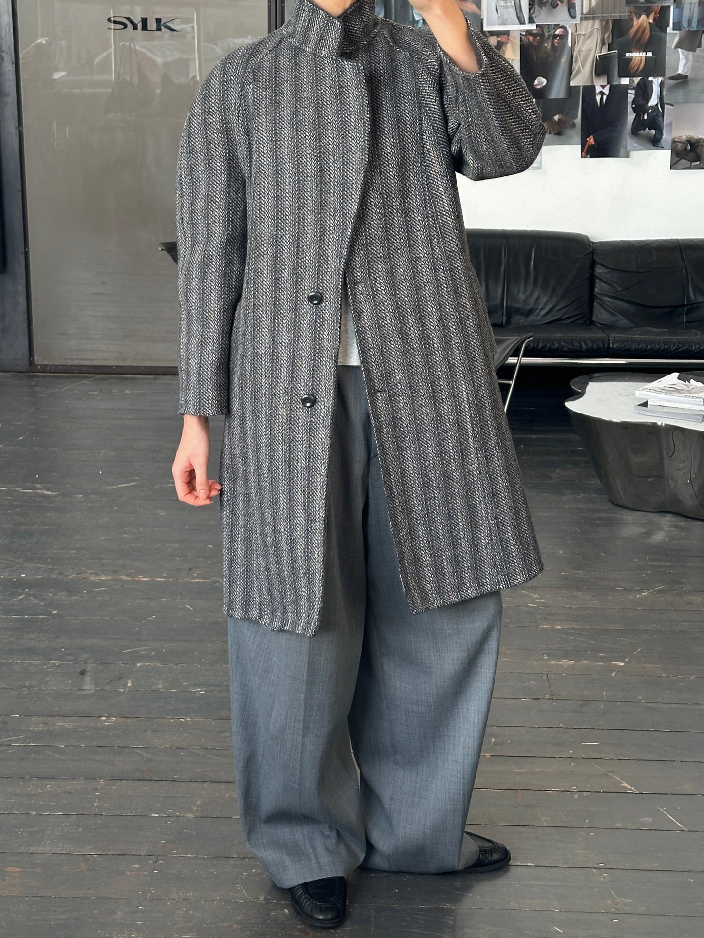 Marina Rinaldi 1990s Pure Wool Double Faced Single Breasted Coat – S